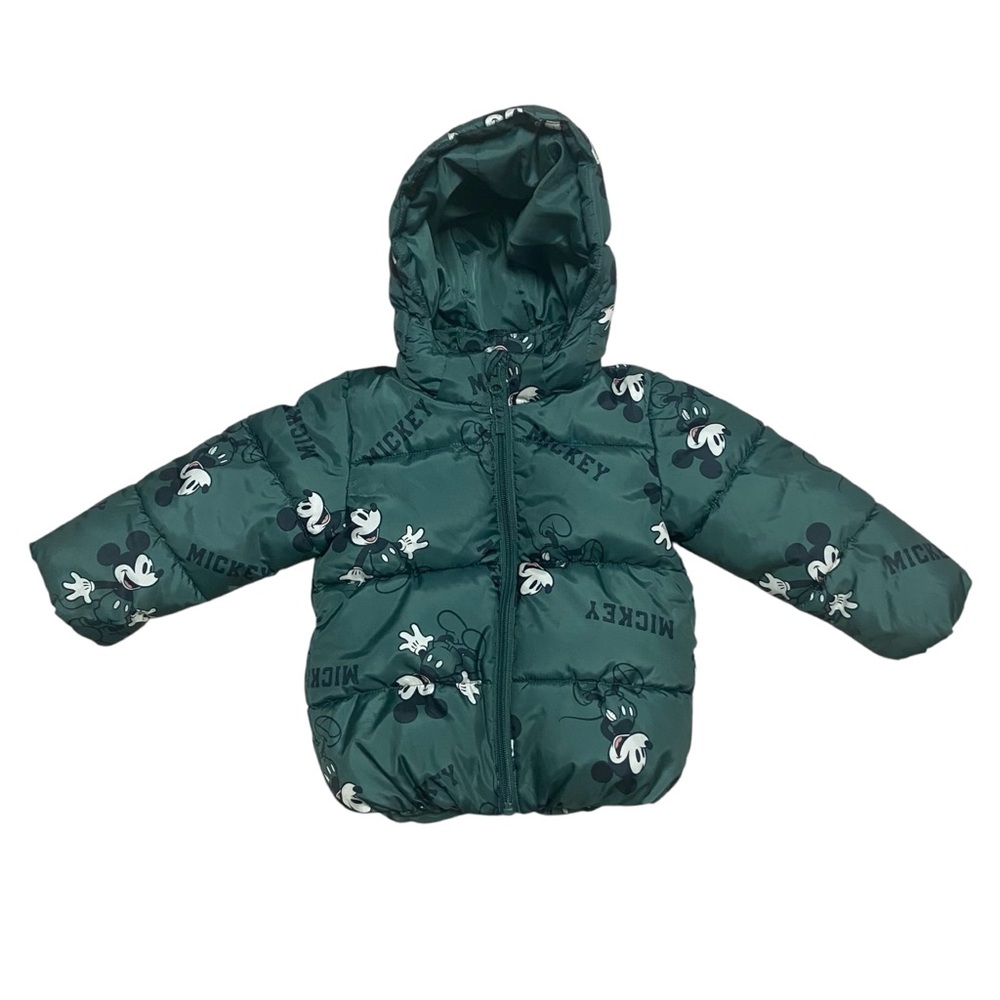 Mickey Mouse Pattern Puffer Jacket H&M Size 2T Green